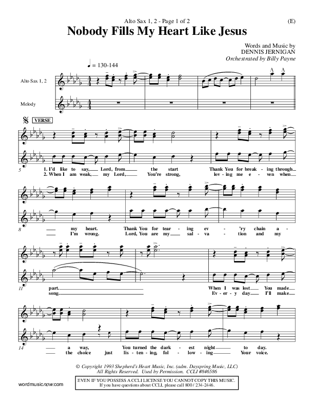 Nobody Fills My Heart Like Jesus Alto Sax 1/2 (Dennis Jernigan)