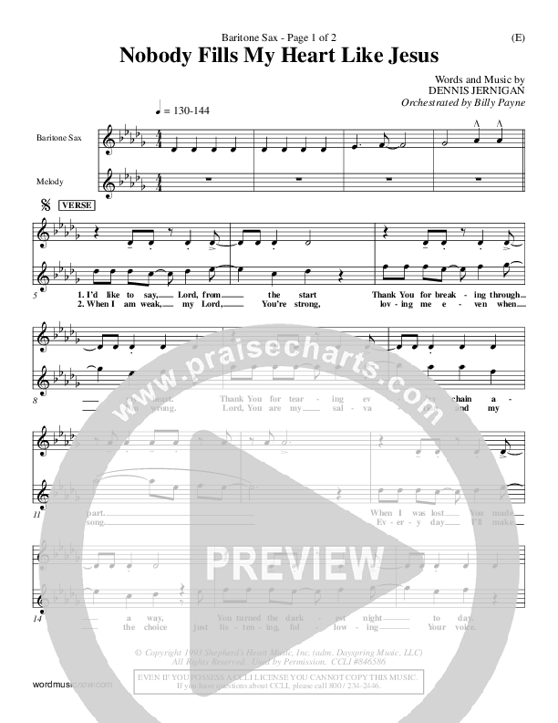Nobody Fills My Heart Like Jesus Bari Sax (Dennis Jernigan)