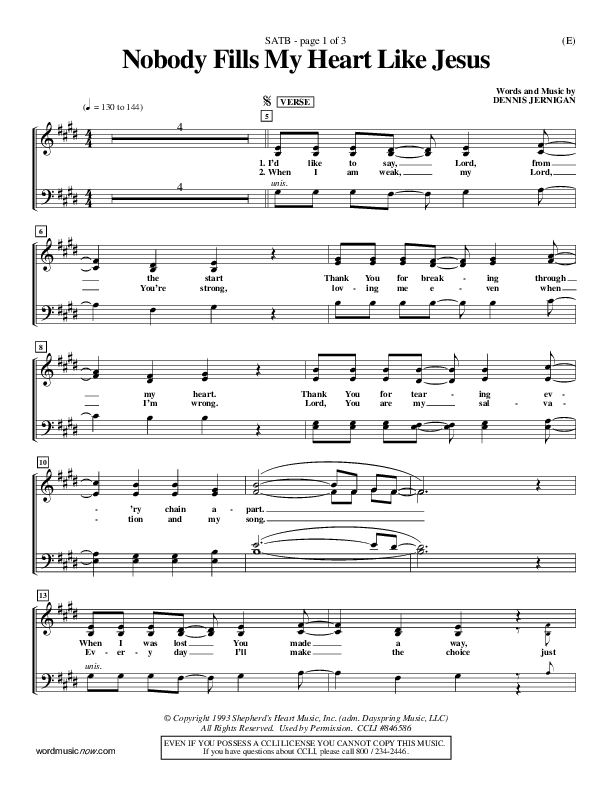 Nobody Fills My Heart Like Jesus Choir Sheet (SATB) (Dennis Jernigan)