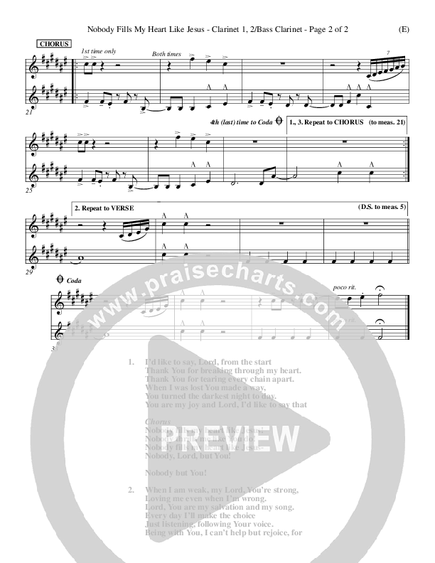 Nobody Fills My Heart Like Jesus Clarinet 1/2, Bass Clarinet (Dennis Jernigan)