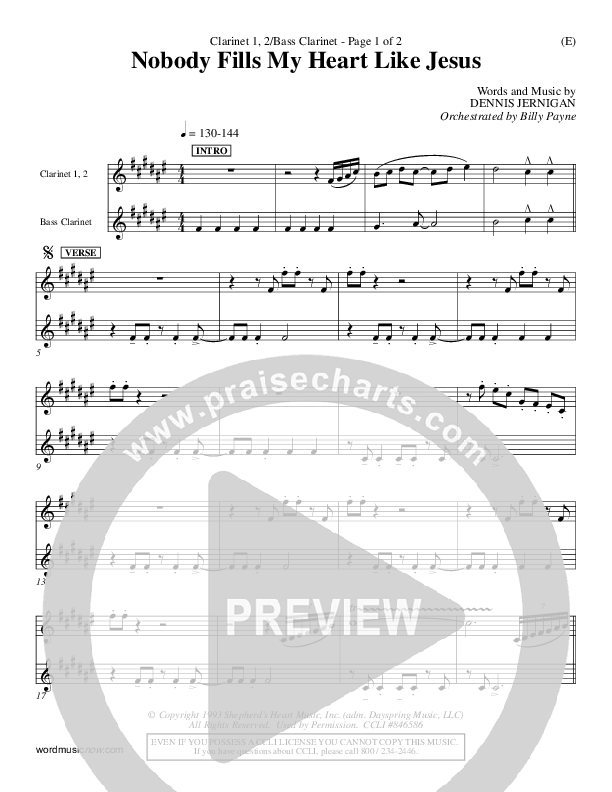 Nobody Fills My Heart Like Jesus Clarinet 1/2, Bass Clarinet (Dennis Jernigan)