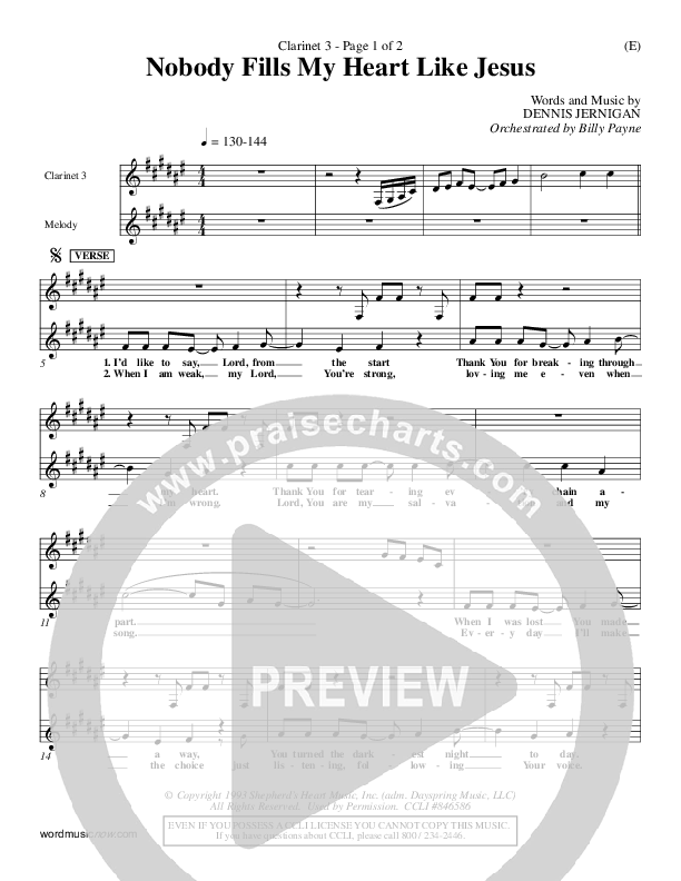 Nobody Fills My Heart Like Jesus Clarinet 3 (Dennis Jernigan)