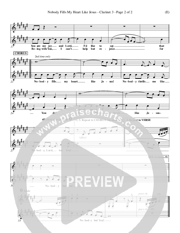 Nobody Fills My Heart Like Jesus Clarinet 3 (Dennis Jernigan)