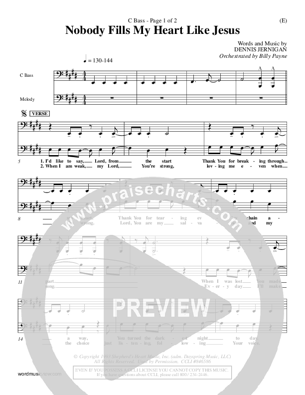 Nobody Fills My Heart Like Jesus Contrabass (Dennis Jernigan)