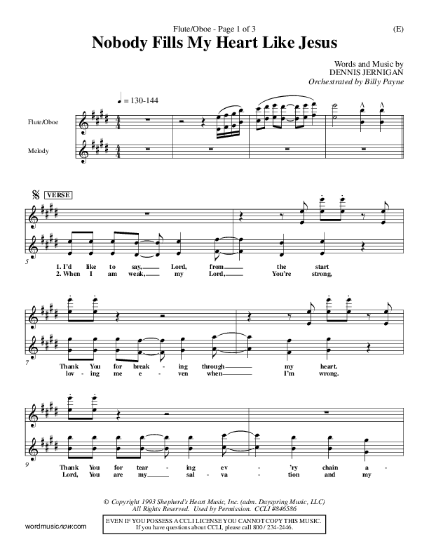 Nobody Fills My Heart Like Jesus Flute/Oboe (Dennis Jernigan)