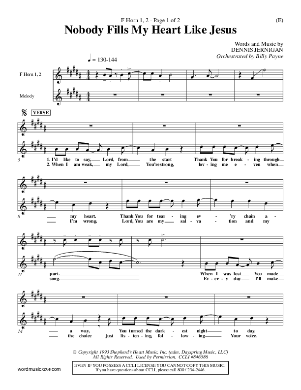 Nobody Fills My Heart Like Jesus French Horn 1/2 (Dennis Jernigan)