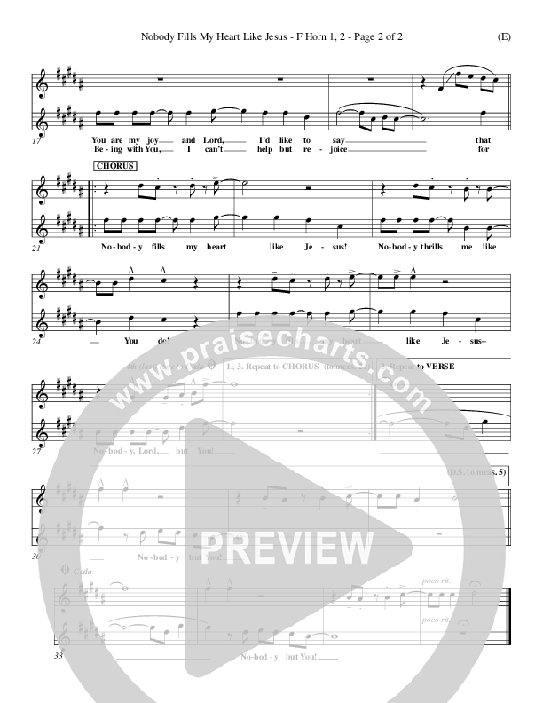 Nobody Fills My Heart Like Jesus French Horn 1/2 (Dennis Jernigan)