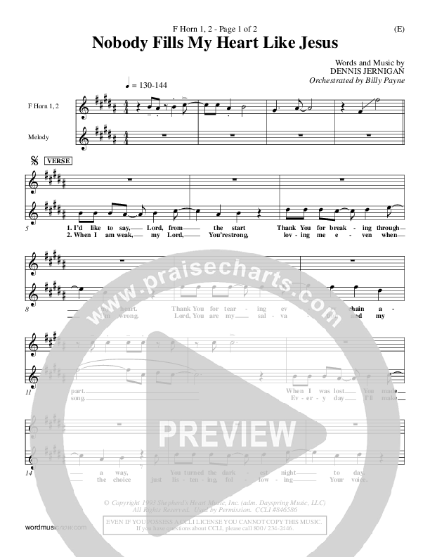 Nobody Fills My Heart Like Jesus French Horn 1/2 (Dennis Jernigan)