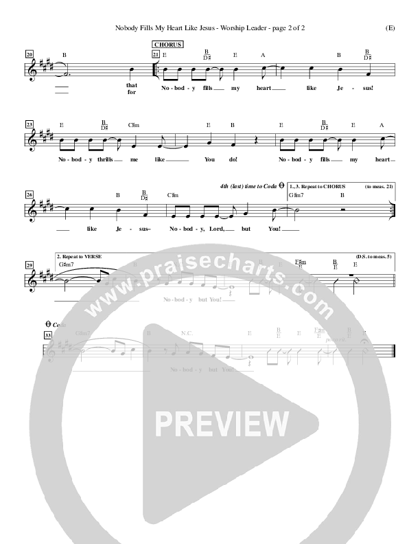 Nobody Fills My Heart Like Jesus Lead Sheet (Dennis Jernigan)