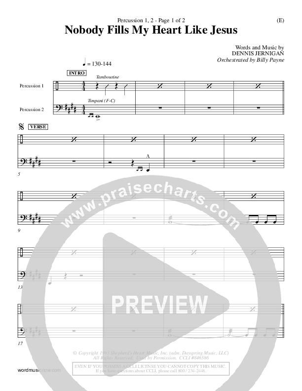 Nobody Fills My Heart Like Jesus Percussion 1/2 (Dennis Jernigan)