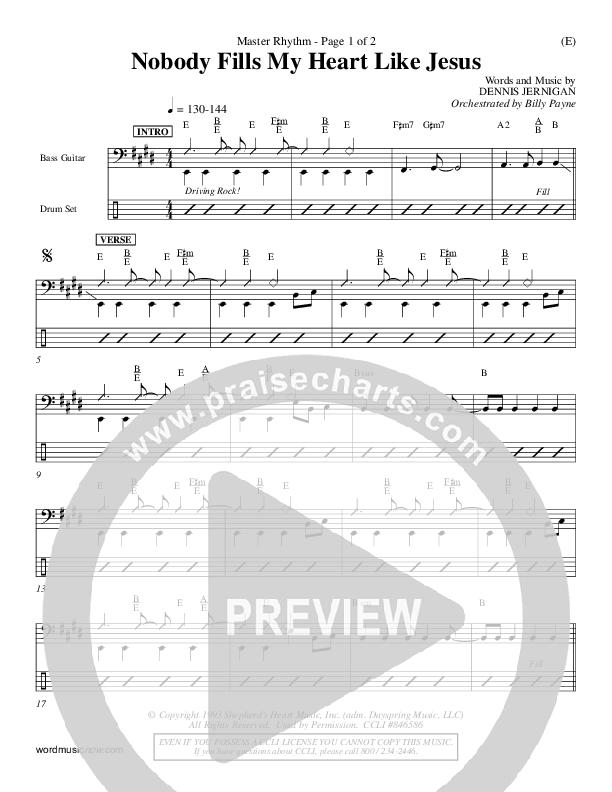 Nobody Fills My Heart Like Jesus Rhythm Chart (Dennis Jernigan)