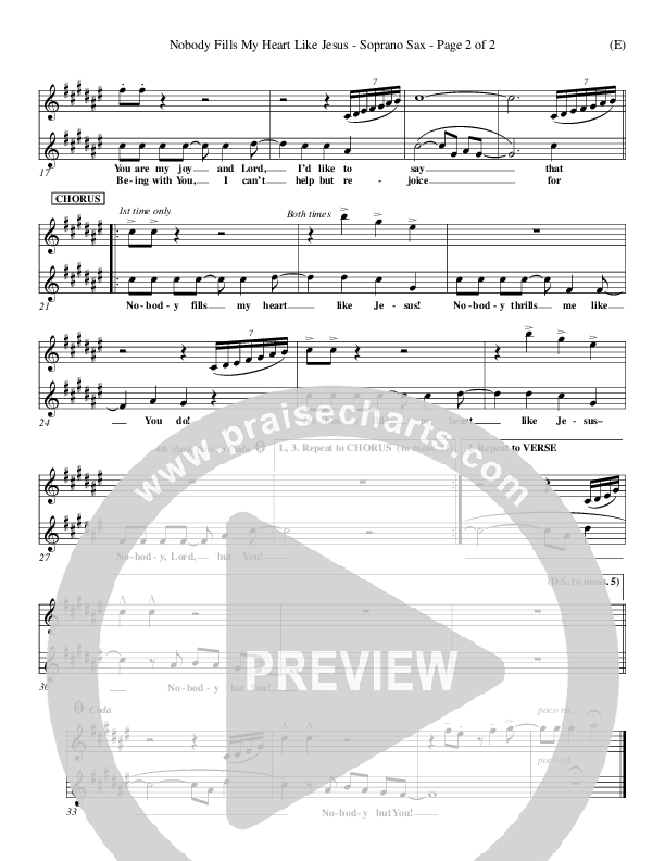 Nobody Fills My Heart Like Jesus Soprano Sax (Dennis Jernigan)