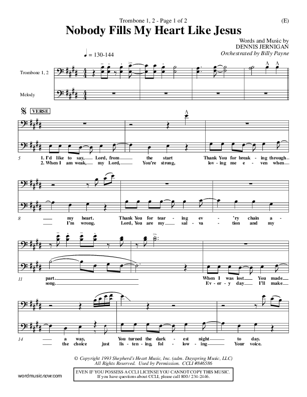 Nobody Fills My Heart Like Jesus Trombone 1/2 (Dennis Jernigan)