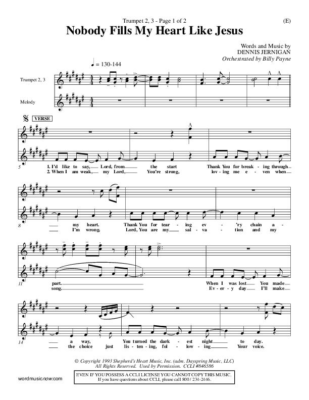 Nobody Fills My Heart Like Jesus Trumpet 2/3 (Dennis Jernigan)