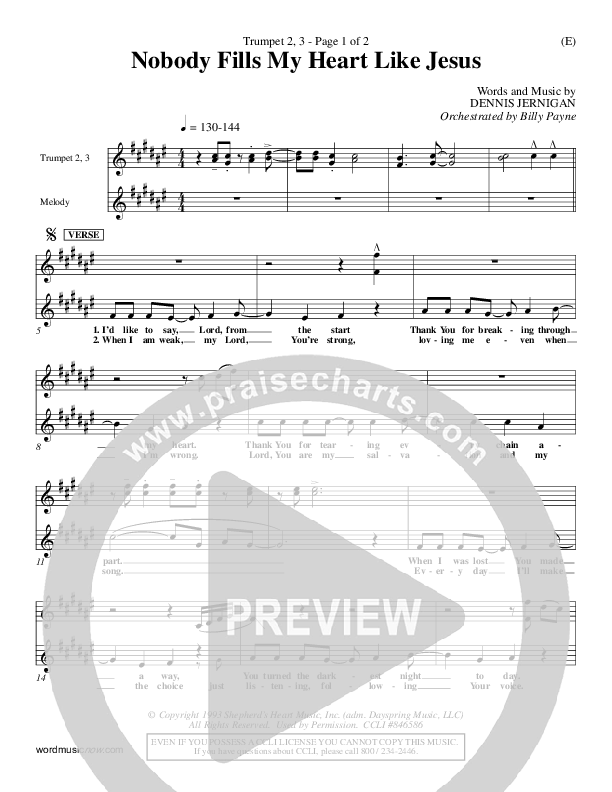 Nobody Fills My Heart Like Jesus Trumpet 2/3 (Dennis Jernigan)