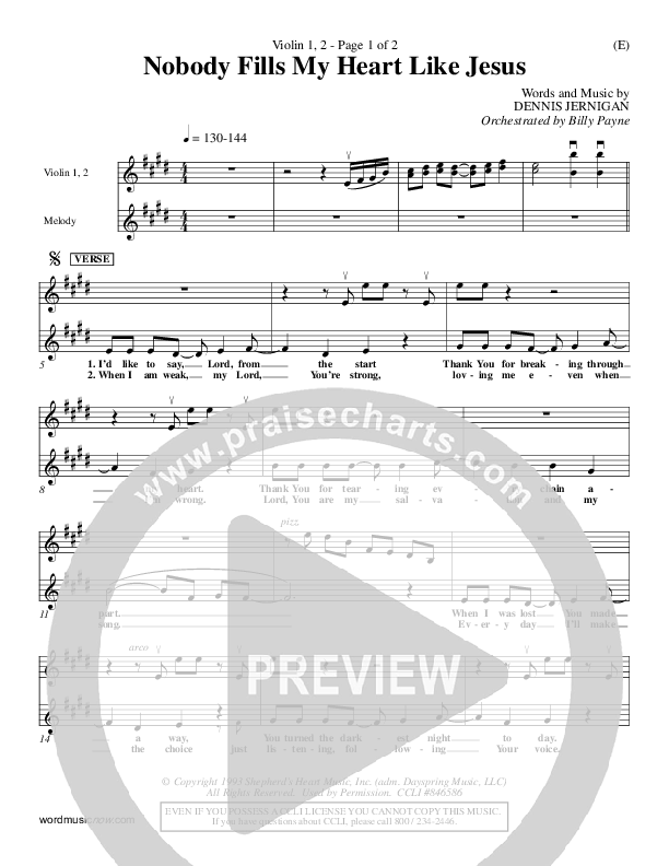 Nobody Fills My Heart Like Jesus Violin 1/2 (Dennis Jernigan)