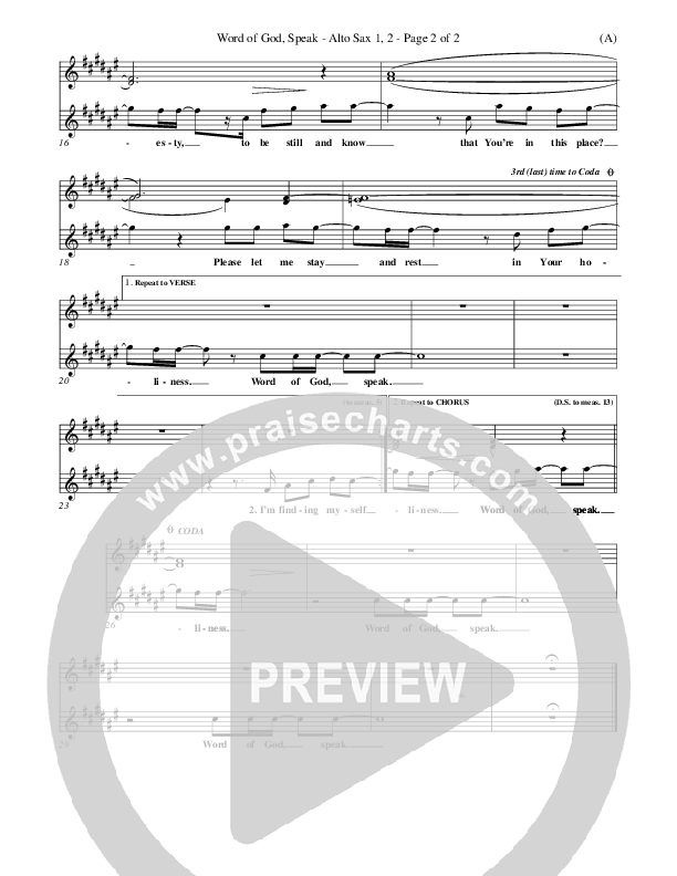 Word Of God Speak Alto Sax 1/2 (Bart Millard)