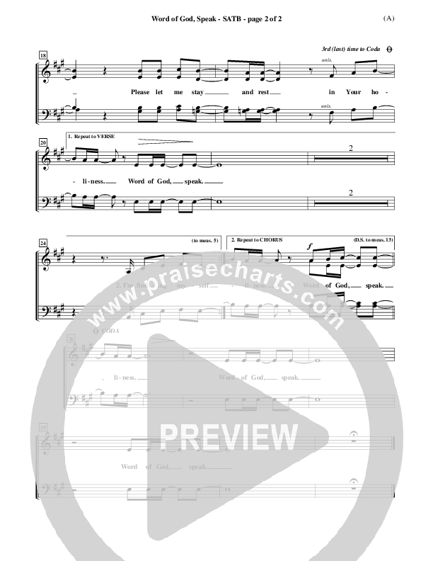 Word Of God Speak Choir Sheet (SATB) (Bart Millard)
