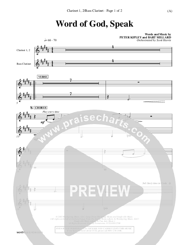 Word Of God Speak Clarinet 1/2, Bass Clarinet (Bart Millard)