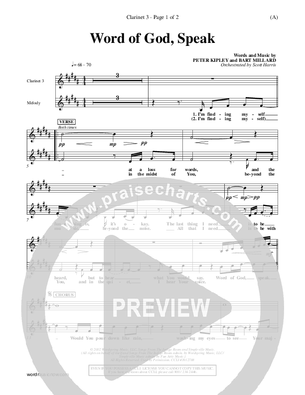 Word Of God Speak Clarinet 3 (Bart Millard)