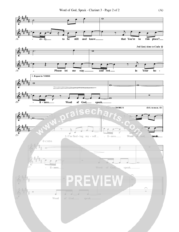 Word Of God Speak Clarinet 3 (Bart Millard)