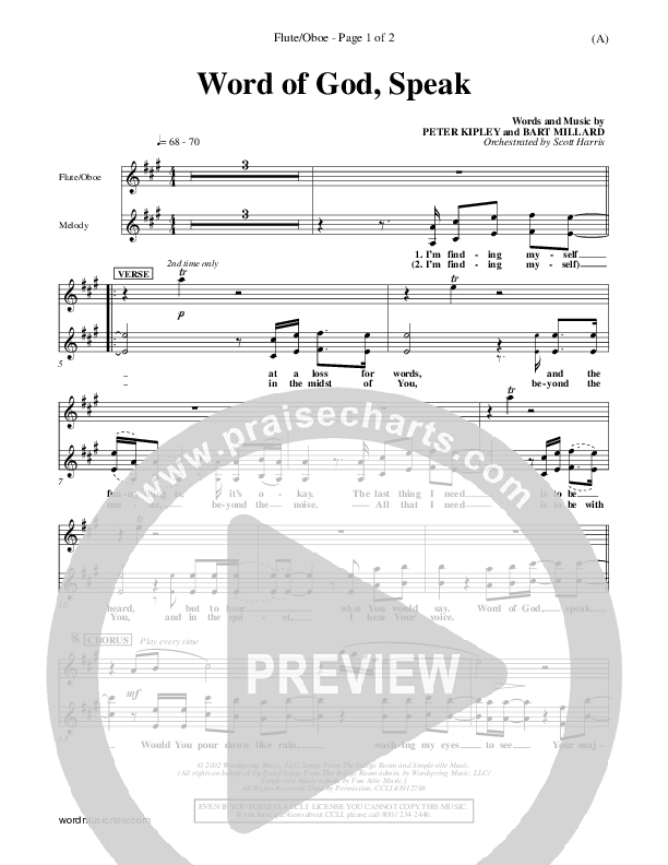 Word Of God Speak Flute/Oboe (Bart Millard)