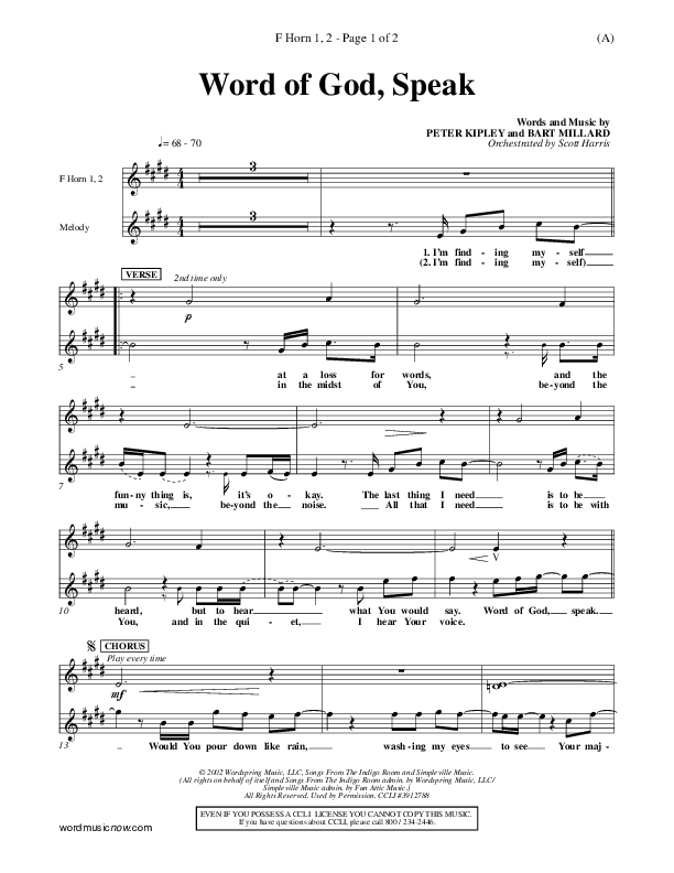 Word Of God Speak French Horn 1/2 (Bart Millard)