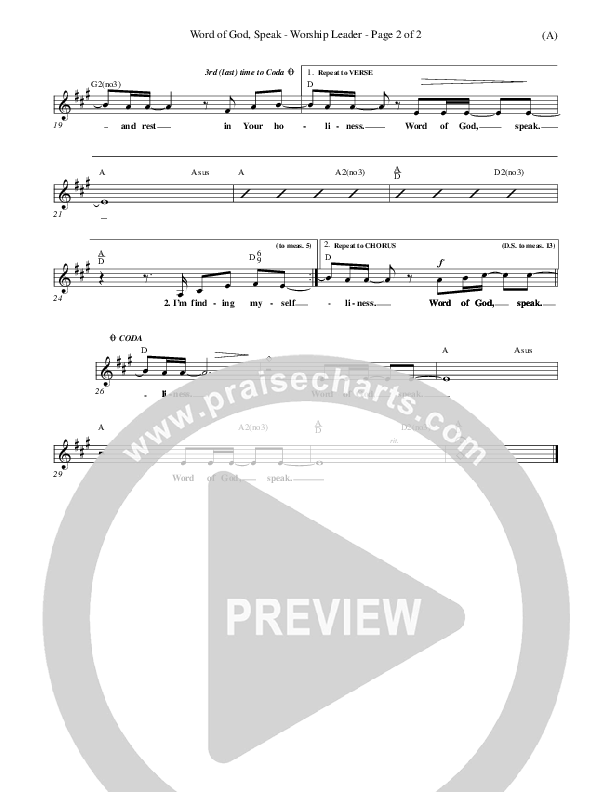 Word Of God Speak Lead Sheet (Bart Millard)