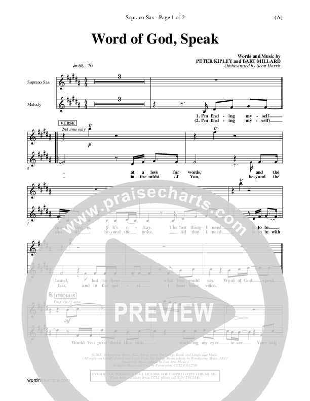 Word Of God Speak Soprano Sax (Bart Millard)