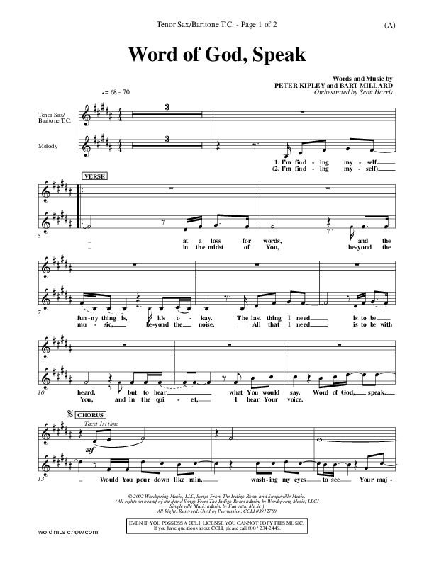 Word Of God Speak Tenor Sax/Baritone T.C. (Bart Millard)