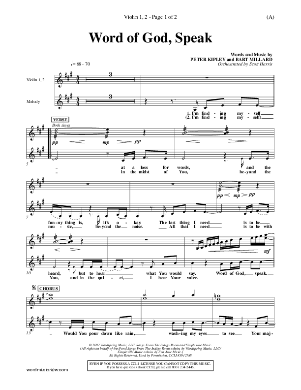 Word Of God Speak Violin 1/2 (Bart Millard)