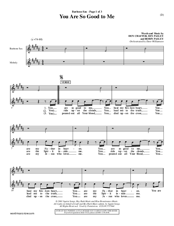 You Are So Good To Me Bari Sax ()