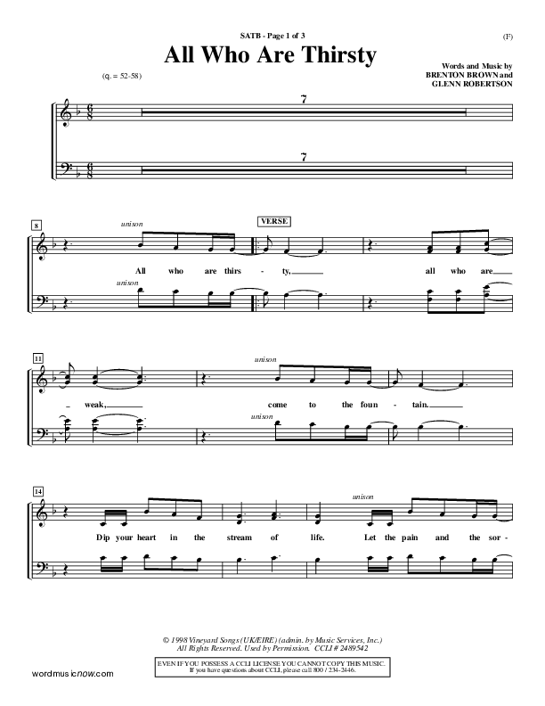 All Who Are Thirsty Choir Sheet (SATB) (Brenton Brown)