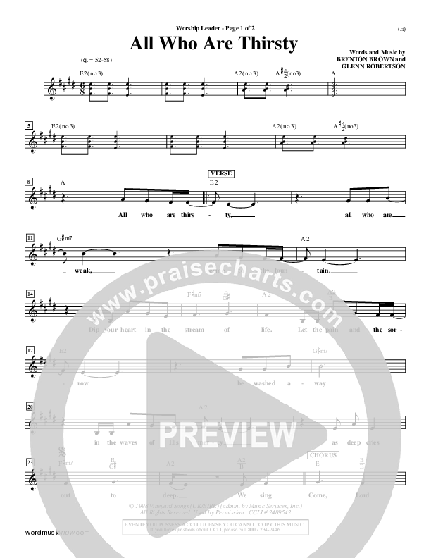 All Who Are Thirsty Lead Sheet (Brenton Brown)