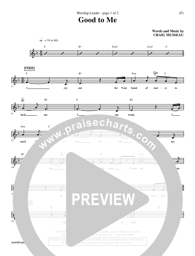 Good To Me Sheet Music PDF (Craig Musseau) PraiseCharts