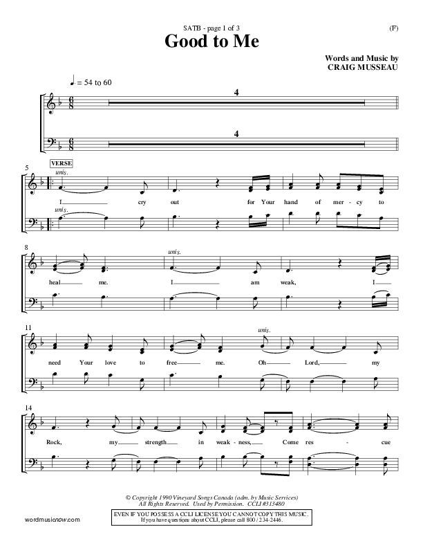 Good To Me Choir Sheet (SATB) (Craig Musseau)