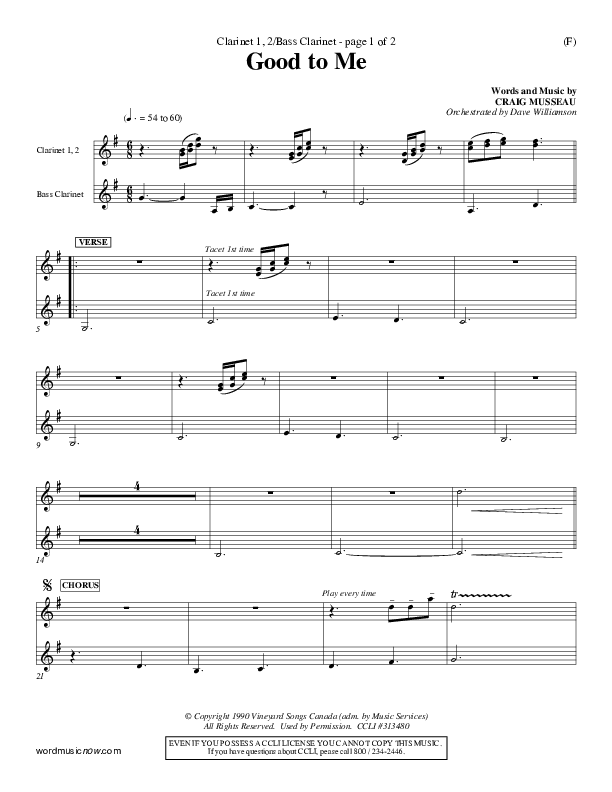 Good To Me Clarinet 1/2, Bass Clarinet (Craig Musseau)