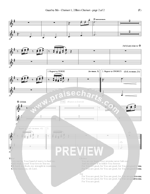 Good To Me Clarinet 1/2, Bass Clarinet (Craig Musseau)