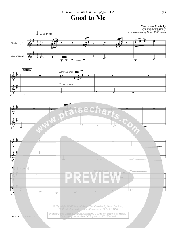 Good To Me Clarinet 1/2, Bass Clarinet (Craig Musseau)