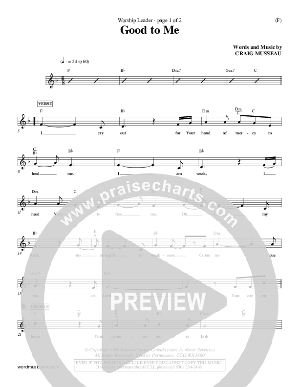 Good To Me Lead Sheet (Craig Musseau)