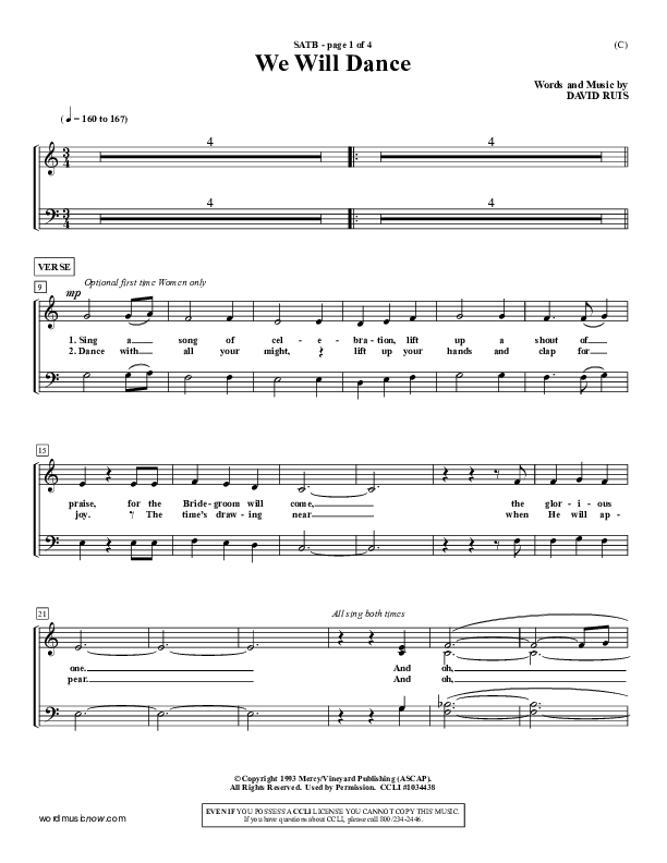 We Will Dance Choir Vocals (SATB) (David Ruis)
