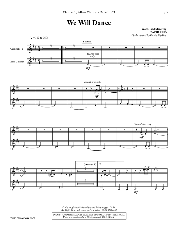 We Will Dance Clarinet 1/2, Bass Clarinet (David Ruis)