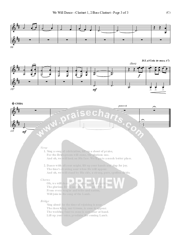 We Will Dance Clarinet 1/2, Bass Clarinet (David Ruis)