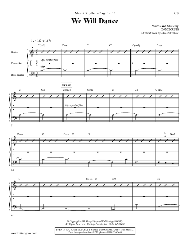 We Will Dance Rhythm Chart (David Ruis)