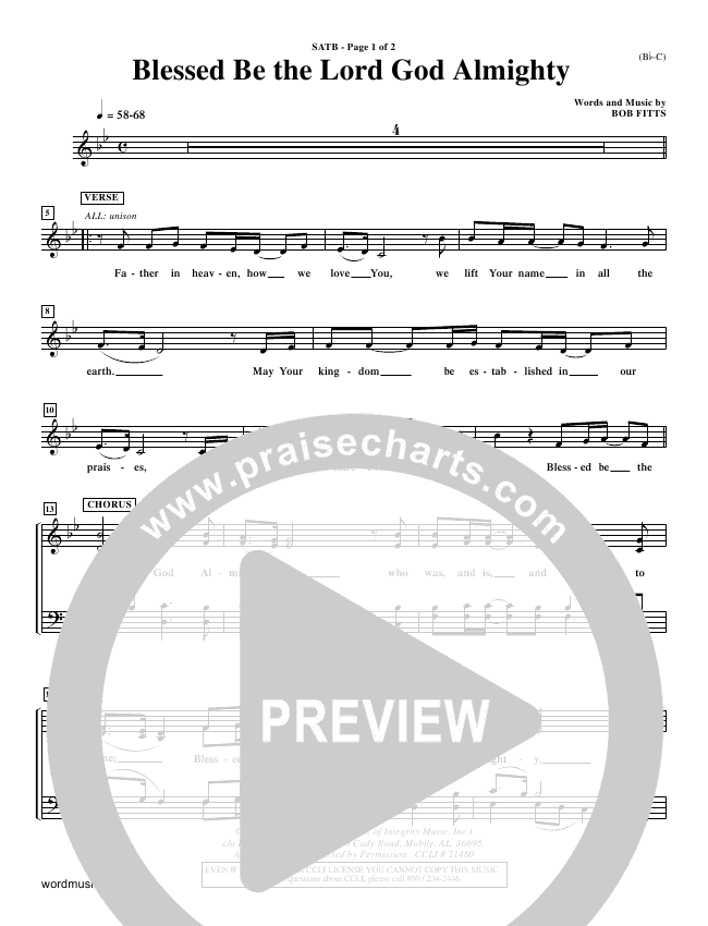 Blessed Be The Lord God Almighty Sheet Music PDF (Bob Fitts) - PraiseCharts