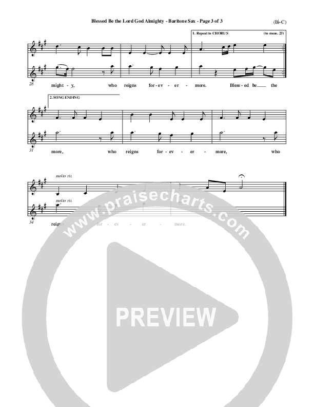 Blessed Be The Lord God Almighty Bari Sax (Bob Fitts)