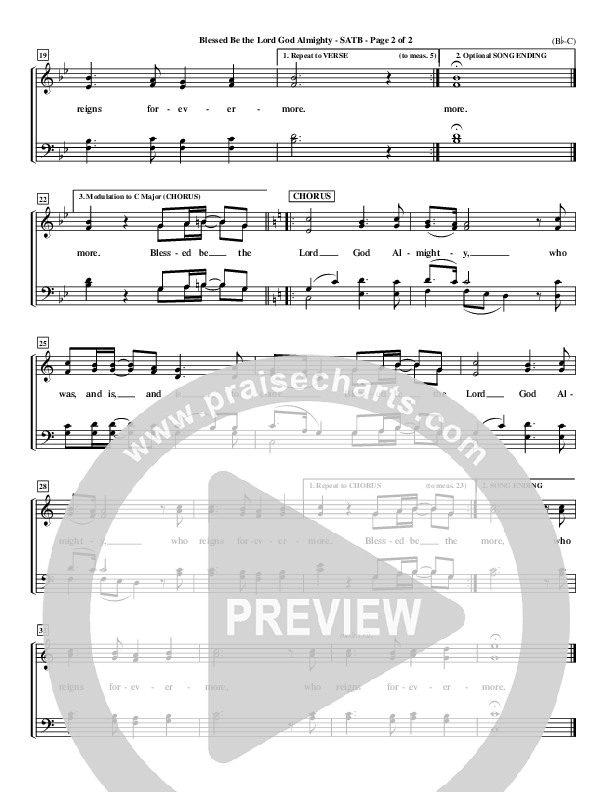 Blessed Be The Lord God Almighty Choir Vocals (SATB) (Bob Fitts)