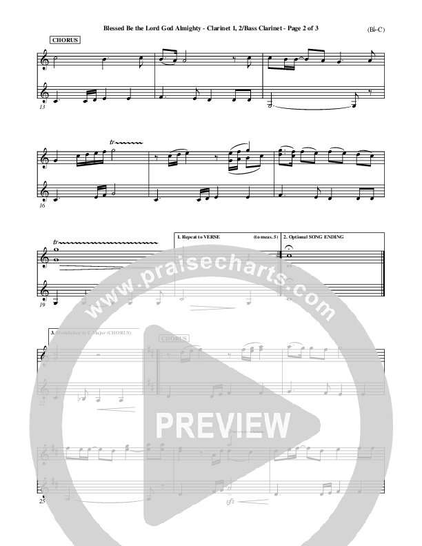 Blessed Be The Lord God Almighty Clarinet 1/2, Bass Clarinet (Bob Fitts)