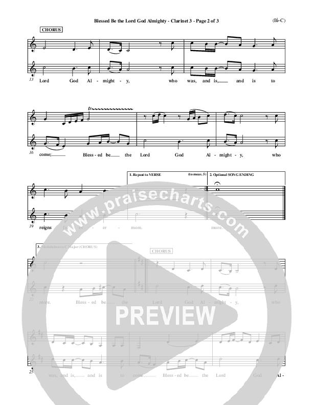 Blessed Be The Lord God Almighty Clarinet 3 (Bob Fitts)