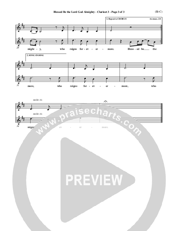 Blessed Be The Lord God Almighty Clarinet 3 (Bob Fitts)